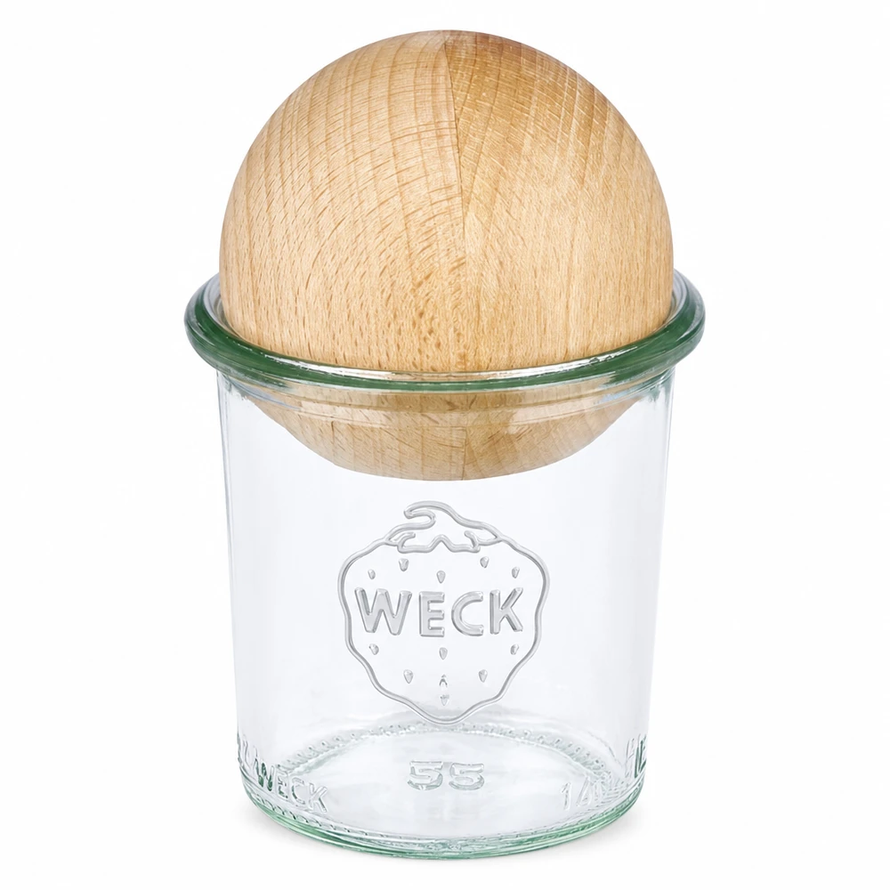 WECK Sturzglas 140ml RR60 mit Buchenkugel-Deckel aus Holz für Aufbewahrung und Einmachen