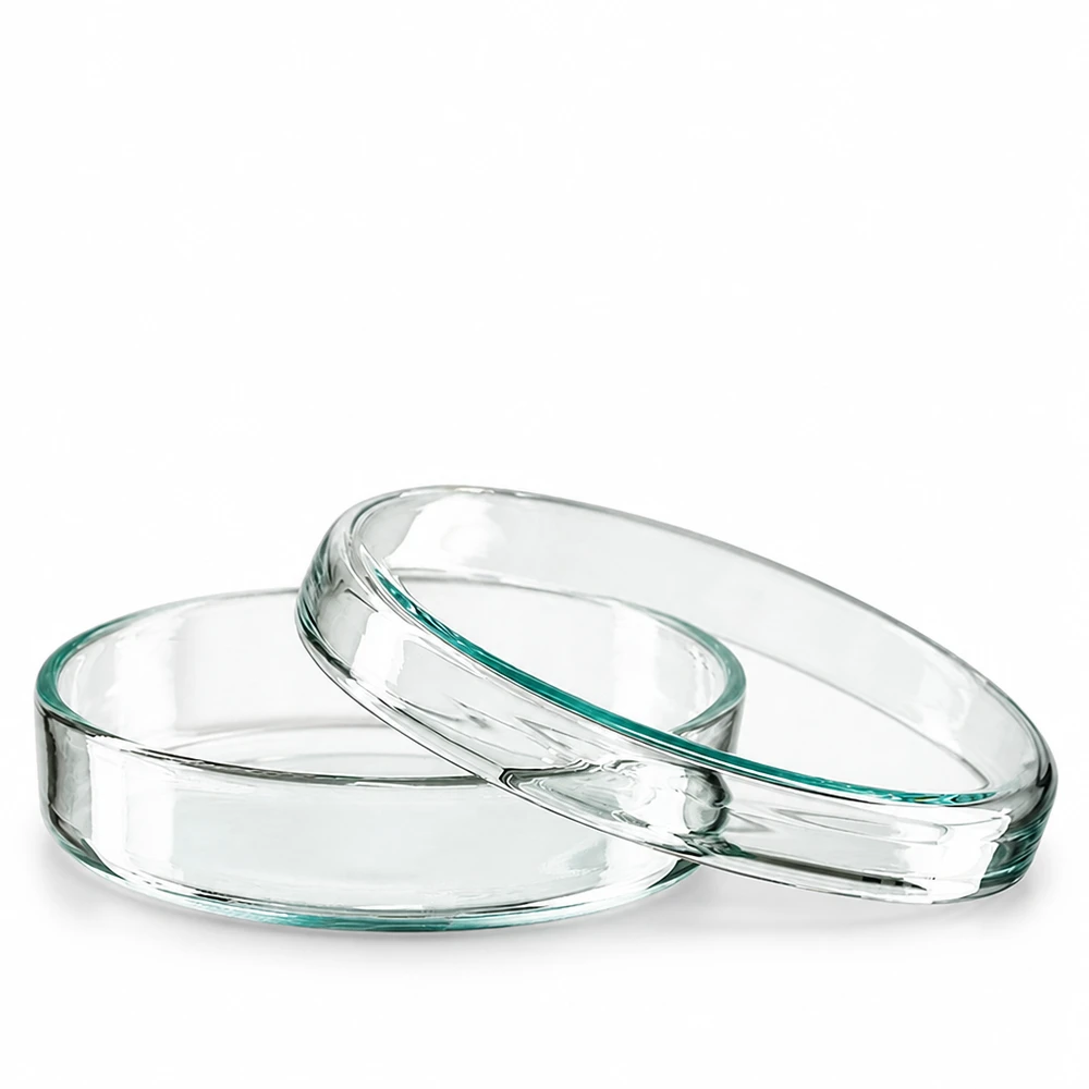 Petrischale 70x15mm Glas Zwei runde Glaspetrischalen 70x15mm übereinander gestapelt