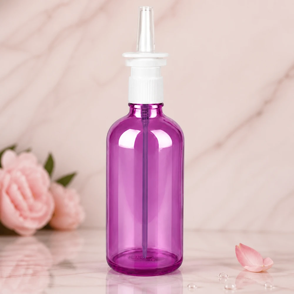 100ml Nasensprayflasche weiß/transparent Standard PurpleLine UT18/100 Durchsichtige lila Flasche 100ml mit feinem Sprühnebel für nasale Medikamente und Salzlösungen