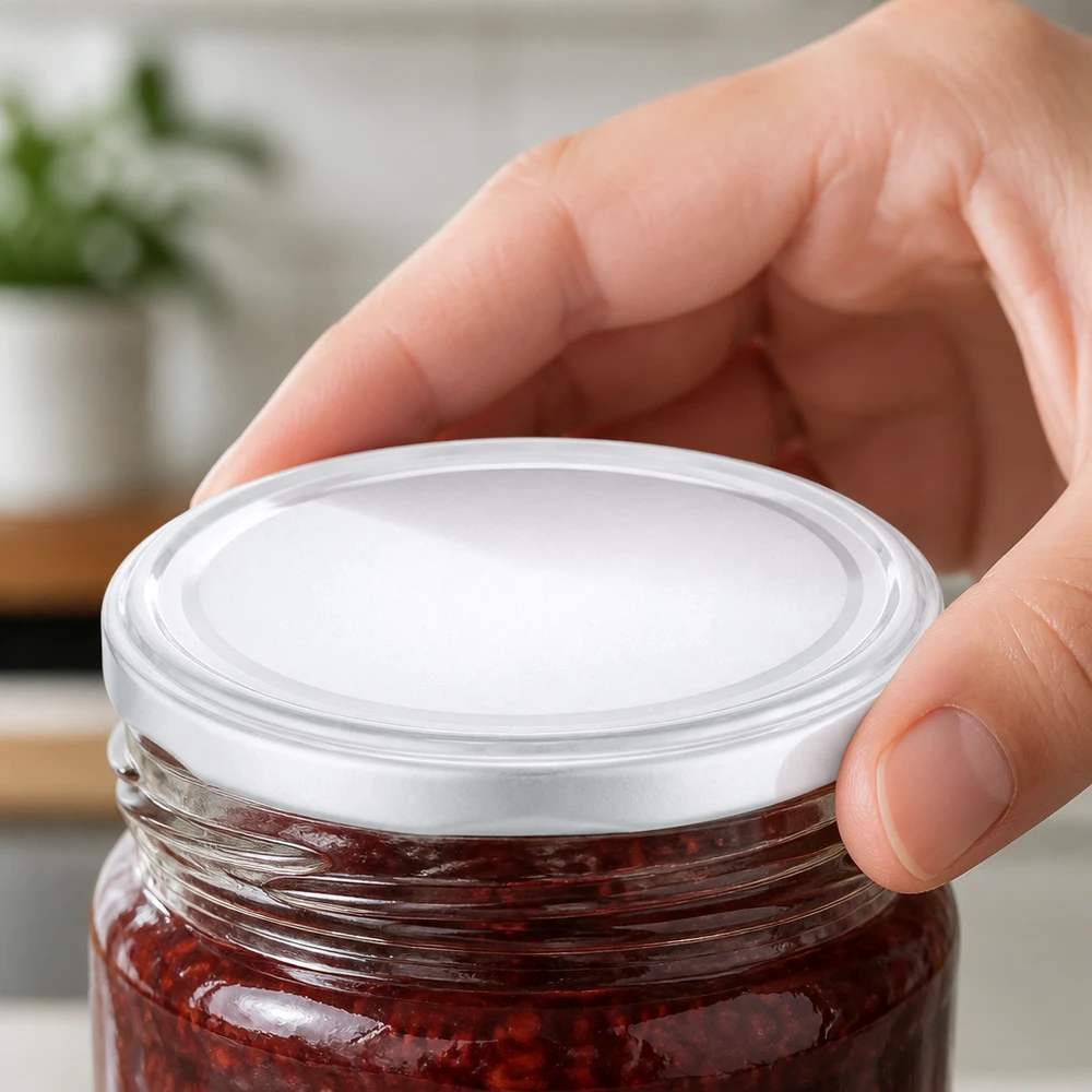 100mm UniTwist Schraubverschluss weiss auf Marmeladenglas luftdicht verschlossen