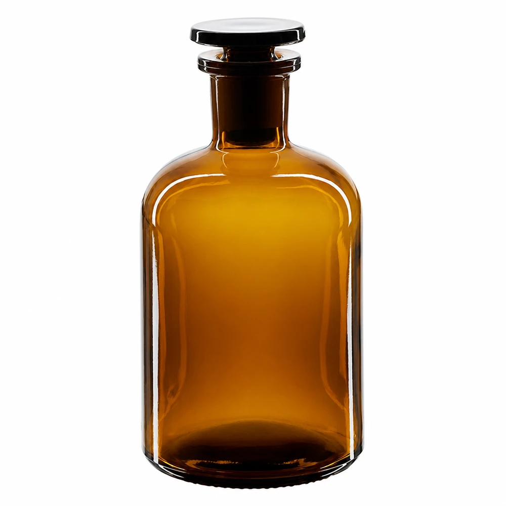 Rundschulterfl. 250ml braun Enghals Glasstopfen Lichtgeschützte Braunglas-Reagenzflasche 250ml Enghals mit luftdichtem Glasstopfen