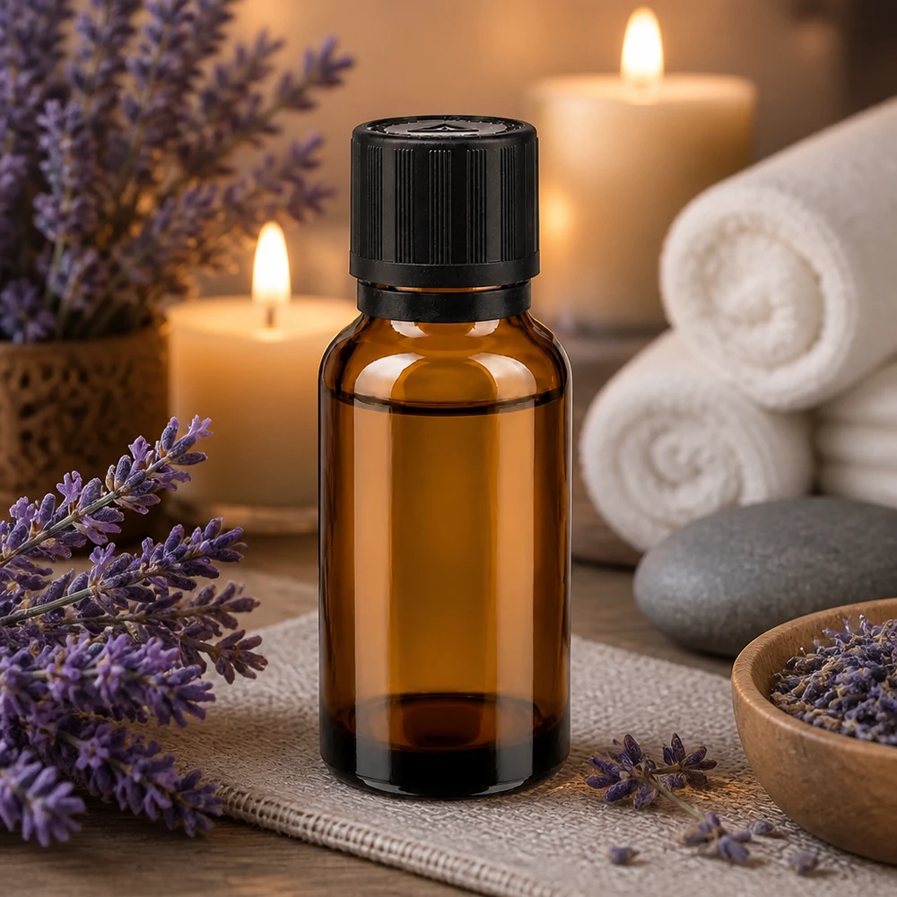 20ml Tropfflasche aus Apothekenglas mit Kindersicherung und Blisterverschluss in Spa-Umgebung