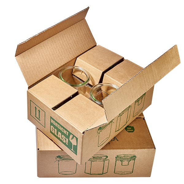 75ml Tulpenglas mit Glasdeckel WECK RR40 WECK Tulpenglas 1062ml RR100 Versandverpackung Karton mit Schutzpolsterung für sicheren Transport der Einmachgläser
