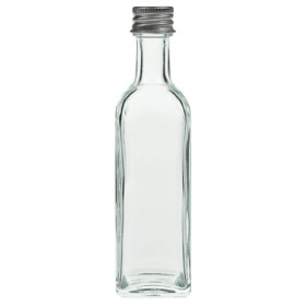 60ml Schraubfl. eckig glasklar mit silb. Verschluss