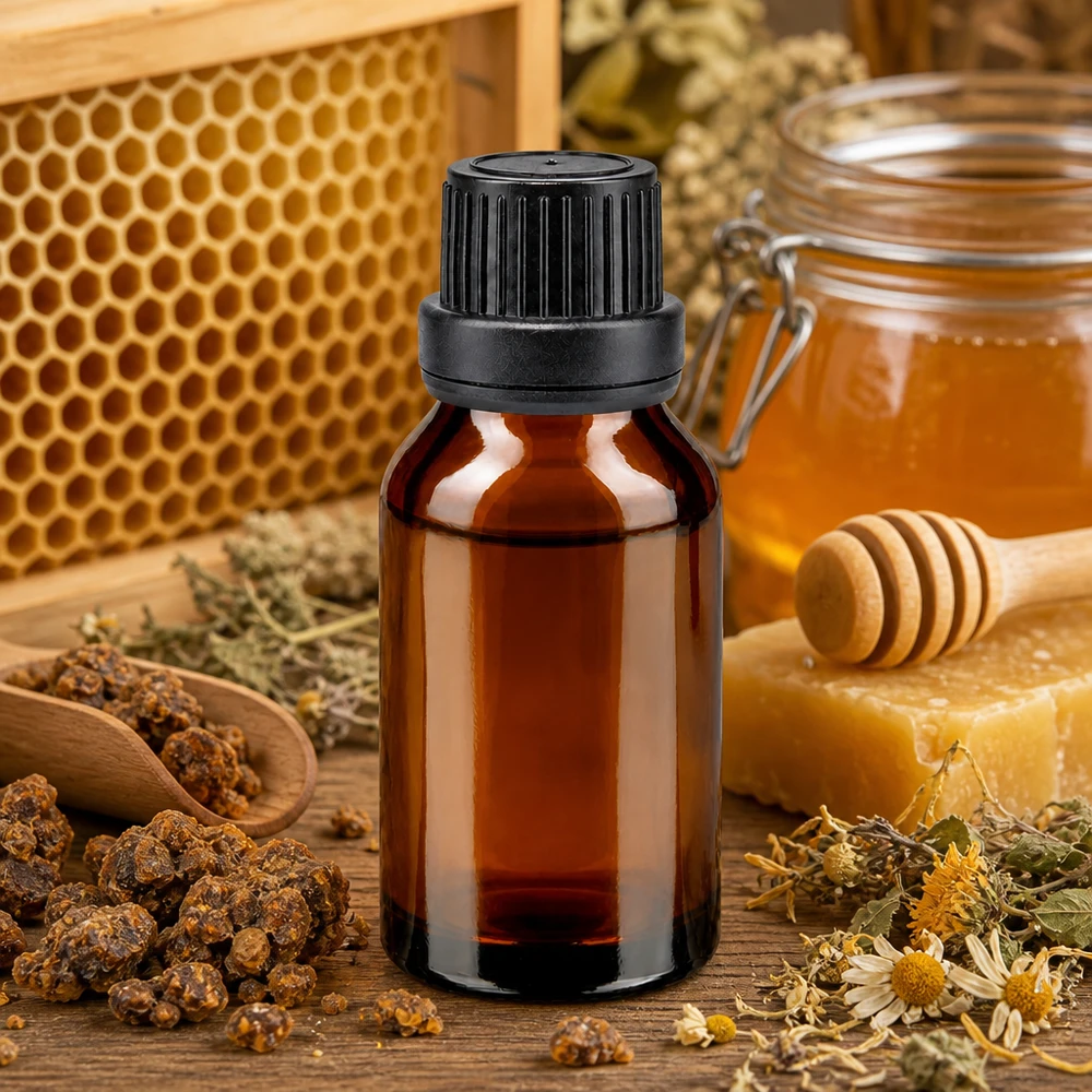 Apothekenflasche braun 15ml Tropfverschluss Giessring 2mm schwarz Originalitätsverschluss Apothekerflasche 15ml Braunglas mit schwarzem Tropfeinsatz für Propolis-Extrakt und Bienenprodukte