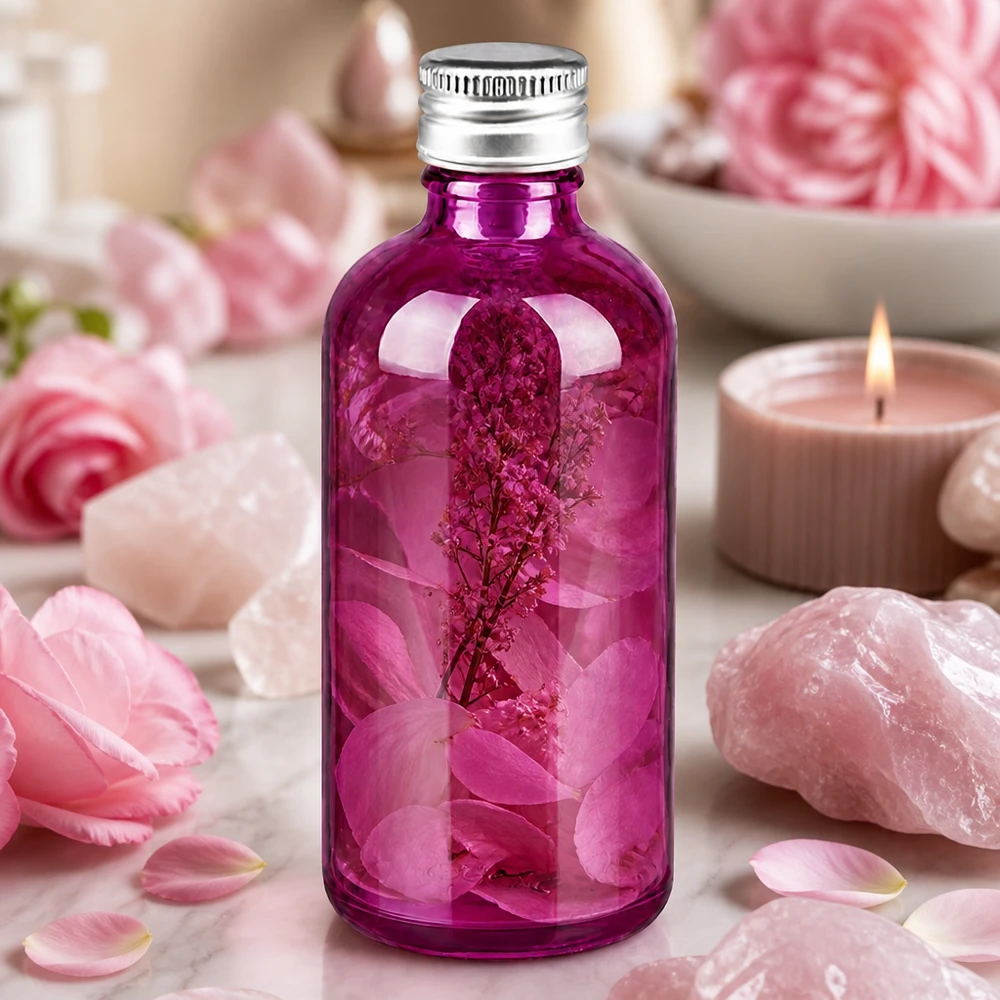 100ml Flas. 11mm Schraubverschluss Alu-Silber Standard PurpleLine. UT18/100 Funktionale Glasflasche 100ml in Violett mit dichtem 11mm Verschluss für flüssige Kosmetikformulierungen