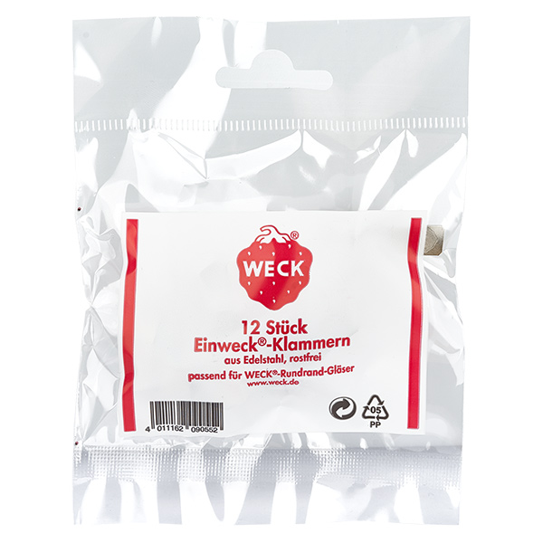 Klammern Original WECK (Pack(s) mit 12 Stück) WECK Einweck-Klammern 12 Stück Edelstahl rostfrei für Rundrand-Gläser Original Produktverpackung