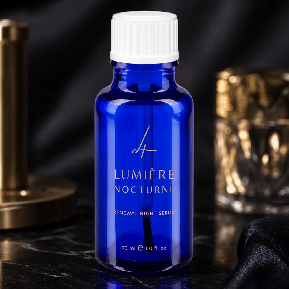 Apothekenflasche blau 20ml Schraubverschluss weiß Pinsel Hochwertige 20ml Pinselflasche aus blauem Glas mit weißem STD Verschluss Nachtserum