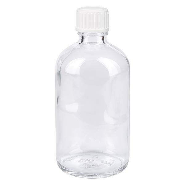 Apothekenflasche klar 100ml Tropfverschluss weiß 0.8mm Standard Apothekenflasche klar 100ml Tropfverschluss weiß 0.8mm Standard