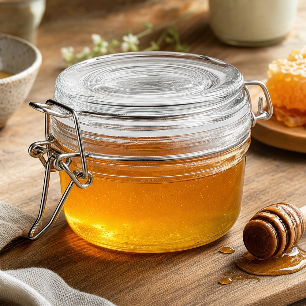 Lebensmittelechtes 100ml Glasgefäß mit hygienischem Bügelverschluss für frische Zutaten