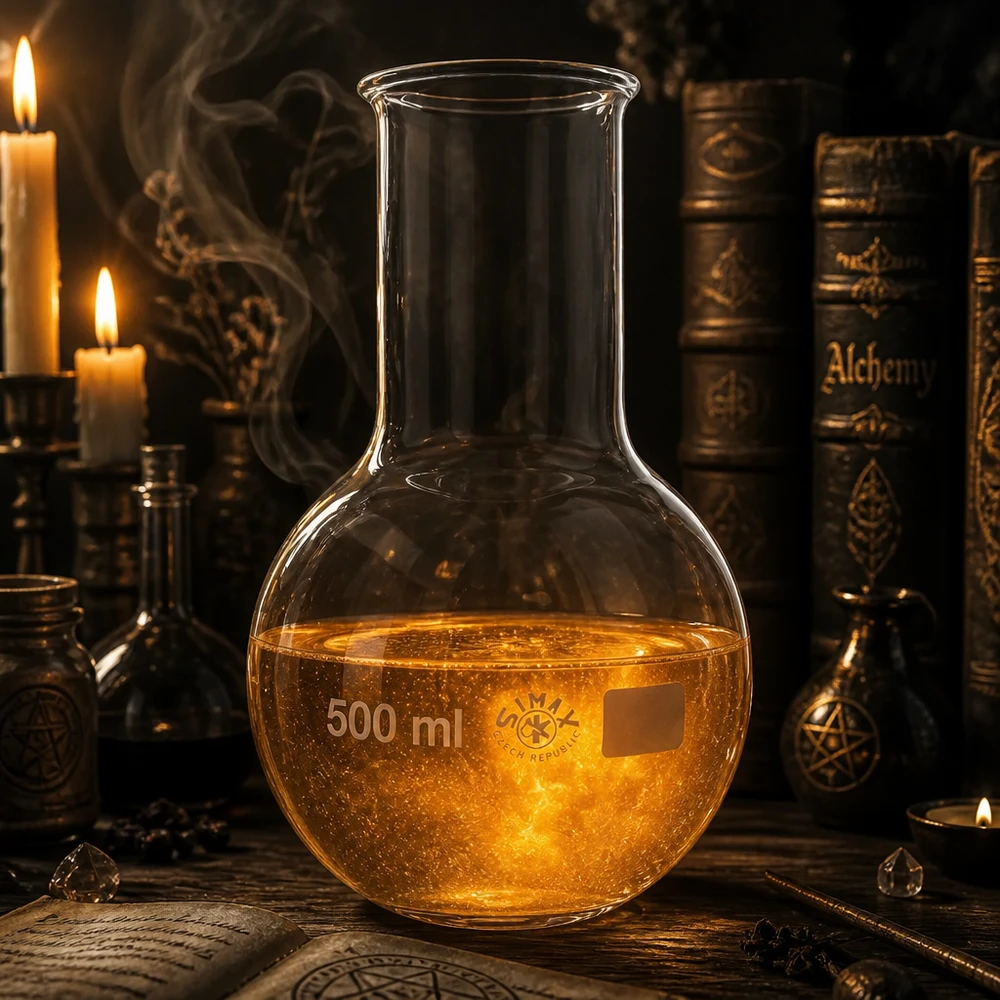 Stehkolben 500ml Weithals Weithalskolben 500ml in warmer Bernsteinfarbe mit graduierter Skala für präzise Messungen