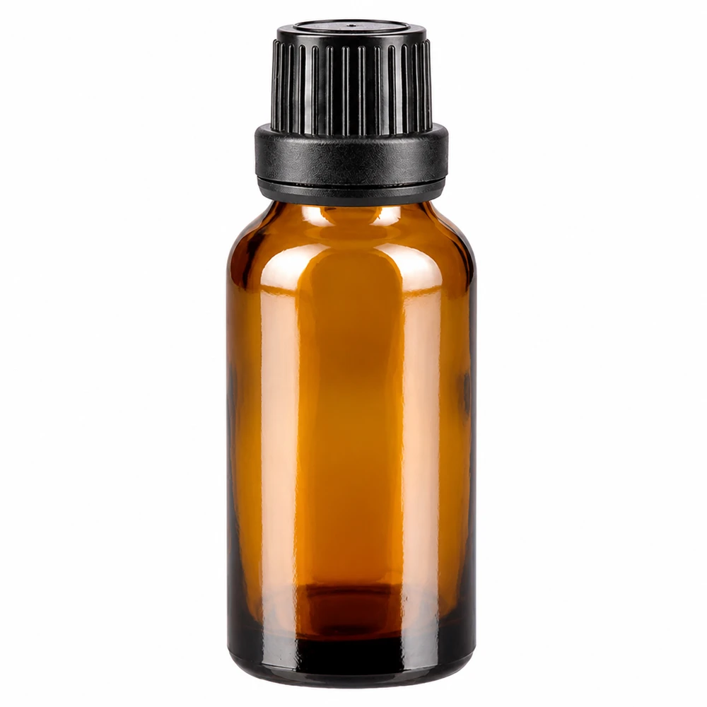 Apothekenflasche braun 20ml Tropfverschluss Giessring 2mm schwarz Originalitätsverschluss Braune Tropfflasche 20ml mit kindersicherem Schraubverschluss schwarz für ätherische Öle