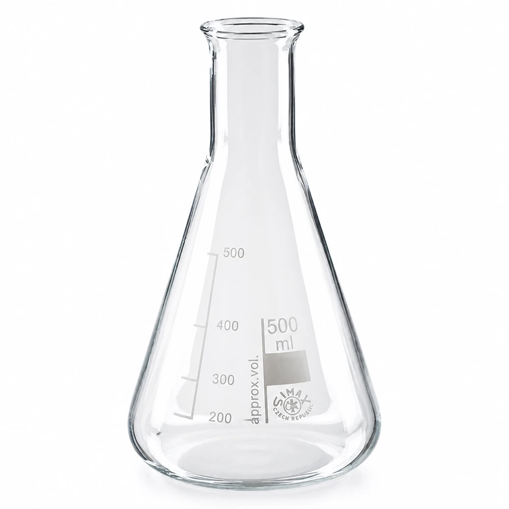 Transparenter Erlenmeyerkolben 500ml Enghals mit deutlichen Volumenmarkierungen