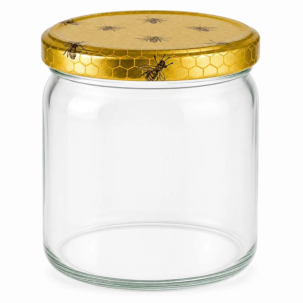408ml Rundglas + BasicSeal Deckel Bienenwabe UNiTWIST 408ml Rundglas mit goldenem Bienenwaben-Deckel - leeres Honigglas für Küche und Vorratshaltung von Glas-Fabrik.de