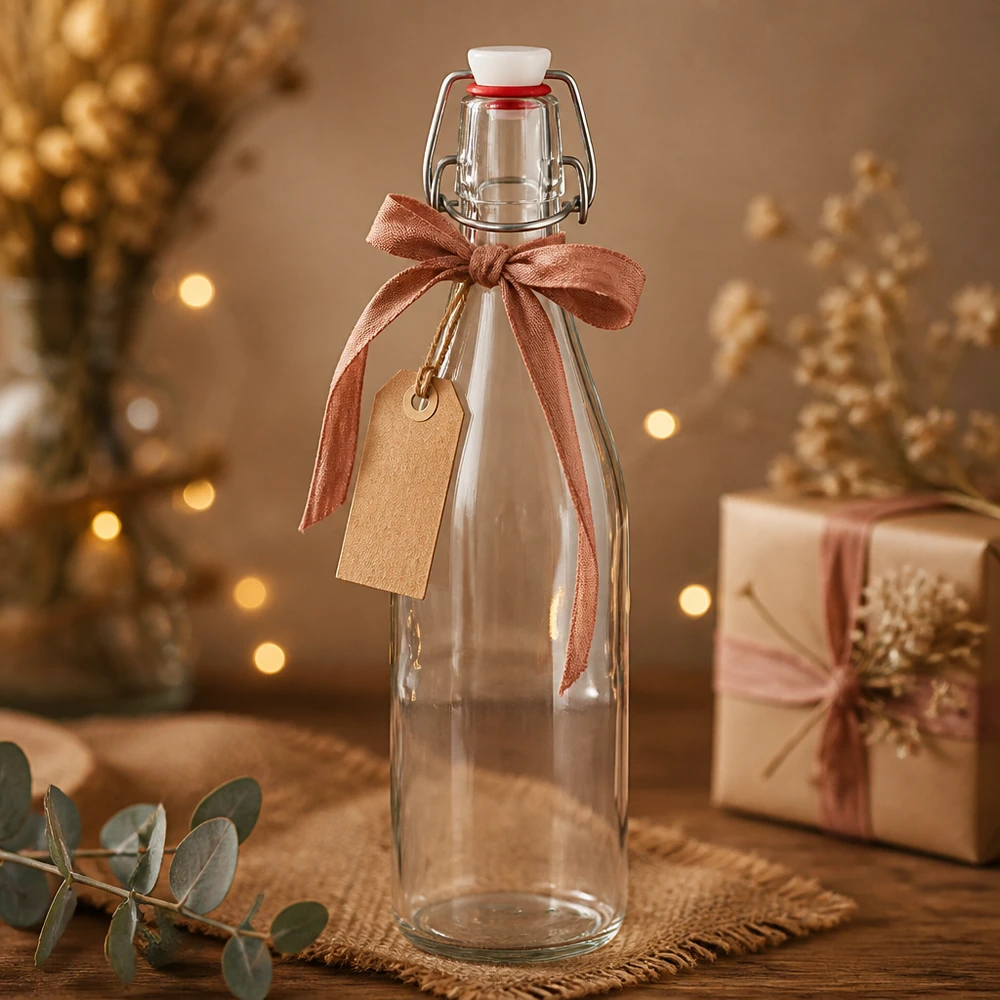 500ml Glasflasche Bügelverschluss weihnachtliche Dekoration Geschenkverpackung Schleife Tag goldene Lichter