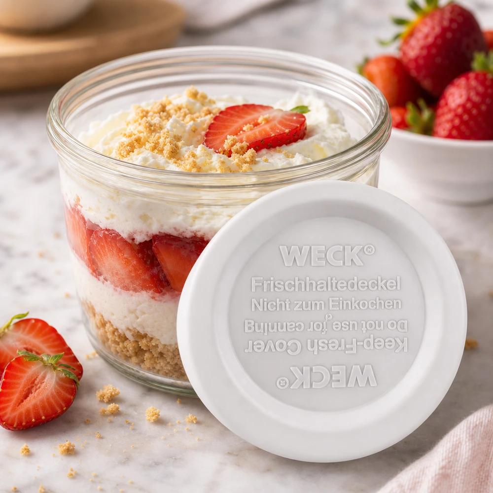 WECK Frischhaltedeckel RR40 WECK Frischhaltedeckel RR40 mit Erdbeer-Dessert im Glas - perfekt für süße Nachspeisen und Schichtdesserts