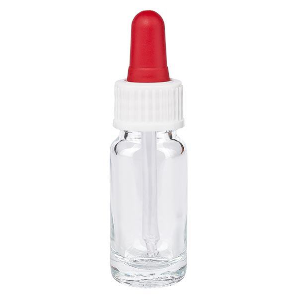 Apothekenflasche klar 10ml Pipette weiß/rot Standard Apothekenflasche klar 10ml Pipette weiß/rot Standard