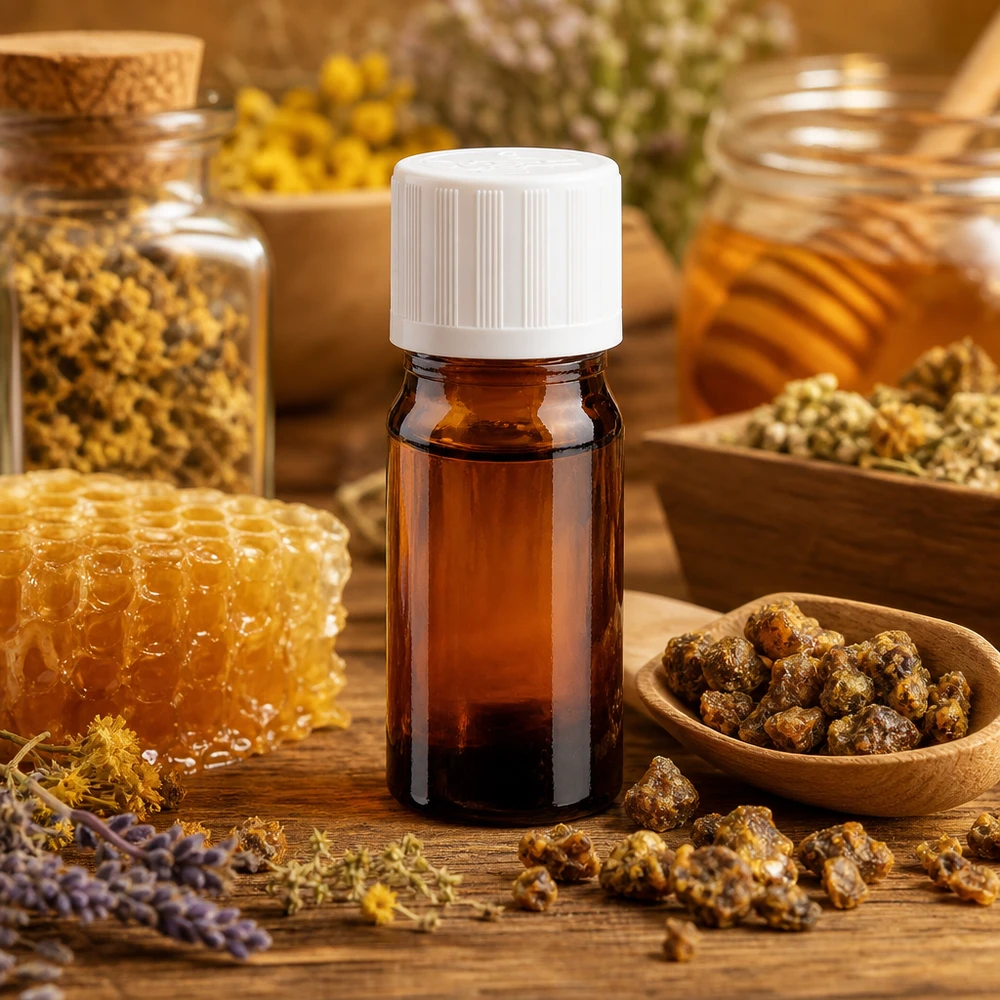Apothekenflasche braun 5ml Schraubverschluss weiß Kindersicherung Standard Natürliche Heilkräuter und Bienenwaben mit kleiner 5ml Apothekerflasche aus Braunglas