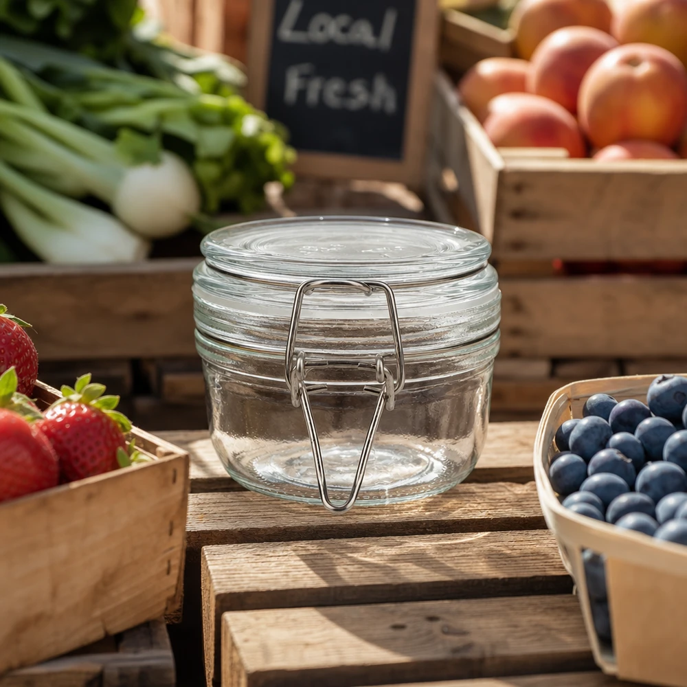 200ml Vorratsglas mit Silikonring und Bügelverschluss UNiTWIST 200ml Vorratsglas mit UN-Kennzeichnung und Bügelverschluss für professionelle Lebensmittellagerung
