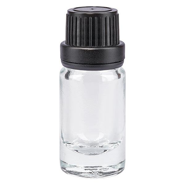 Apothekenflasche klar 5ml Tropfverschluss Giessring 2mm schwarz Originalitätsverschluss Apothekenflasche klar 5ml Tropfverschluss Giessring 2mm schwarz Originalitätsverschluss