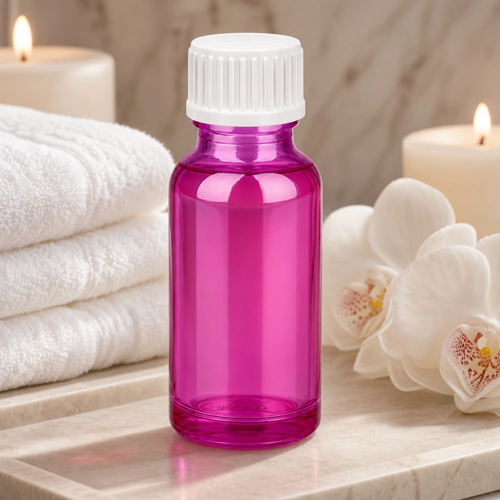 20ml (Globuli)Flasche 3mm Giessring weiß Standard PurpleLine.UT18/20 20ml Flasche aus robustem Glas in Fuchsia für sichere Aufbewahrung von Essenzen