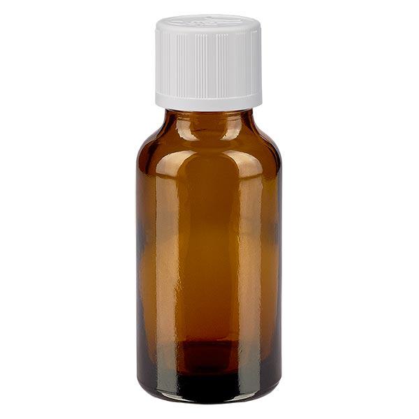Apothekenflasche braun 20ml Schraubverschluss weiß Kindersicherung Standard Apothekenflasche braun 20ml Schraubverschluss weiß Kindersicherung Standard