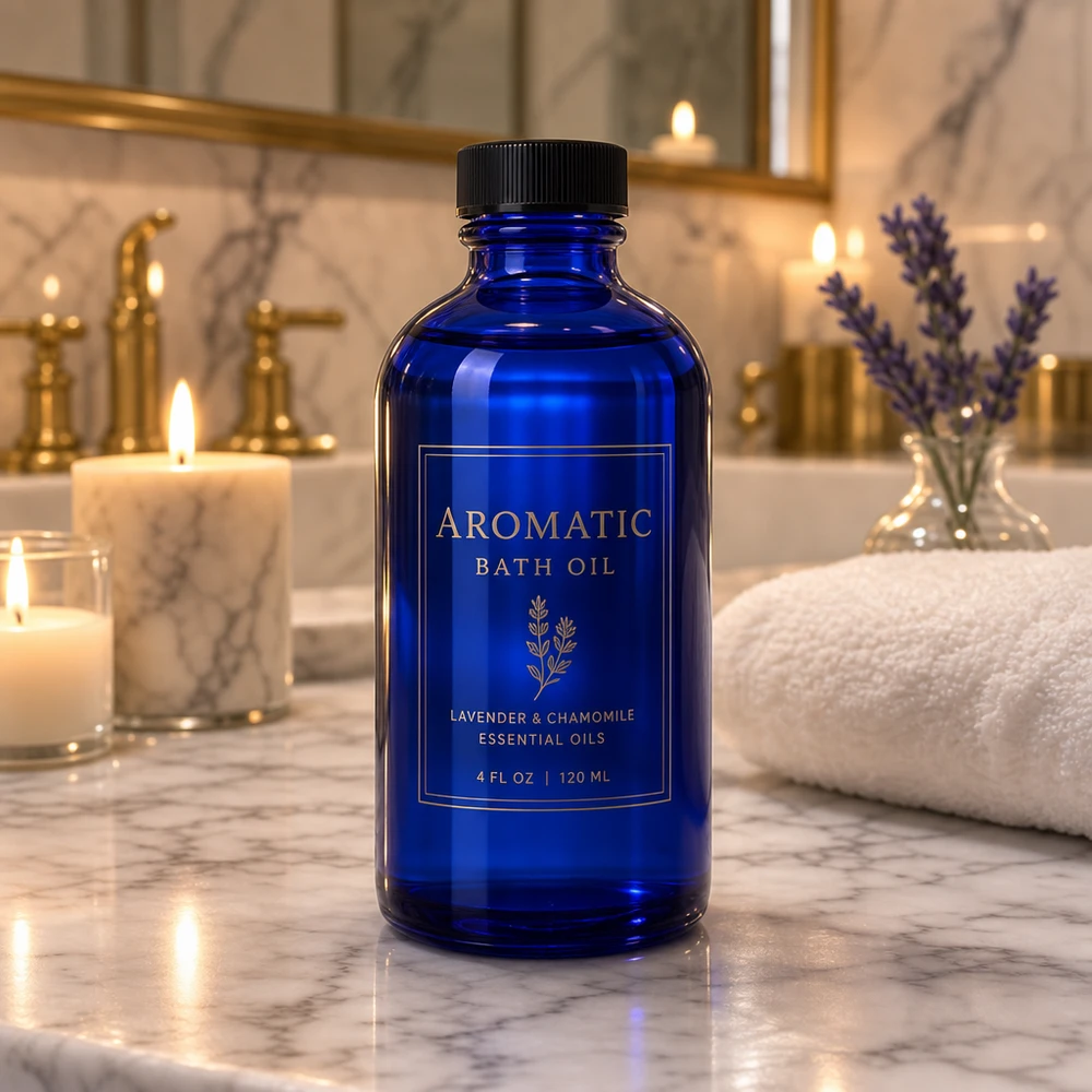 Tropfflasche 50ml DIN 18 BLAUGLAS Robuste blaue ApoGlas Flasche 50ml mit weiter Öffnung für einfache Befüllung von Wellnessprodukten