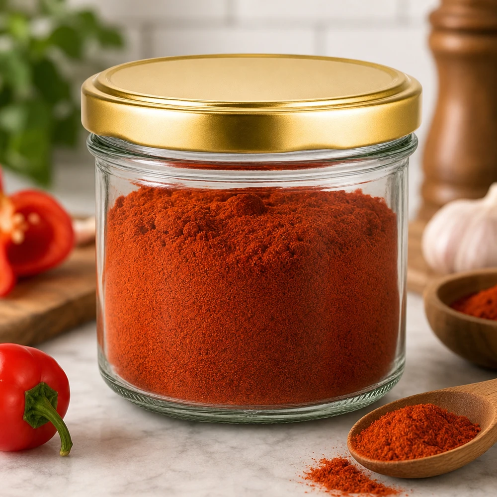 225ml Sturzglas mit BasicSeal Deckel gold UNiTWIST 225ml Sturzglas UNiTWIST gold gefüllt mit rotem Paprikapulver in Küche - Gewürzglas für Aufbewahrung
