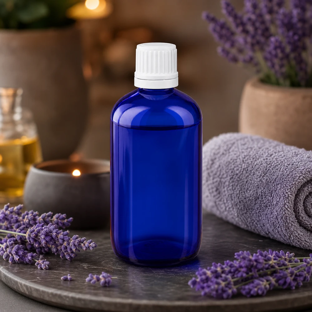Apothekenflasche blau 100ml Tropfverschluss 1.2mm weiß Originalitätsverschluss Kobaltblaue Lichtschutzflasche 100ml mit 0,7mm Tropfeinsatz für ätherische Öle und Essenzen