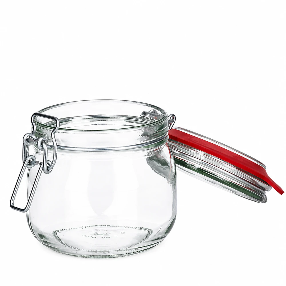 Glasdose 634ml mit Schnappverschluss und Dichtungsring aus rotem Gummi