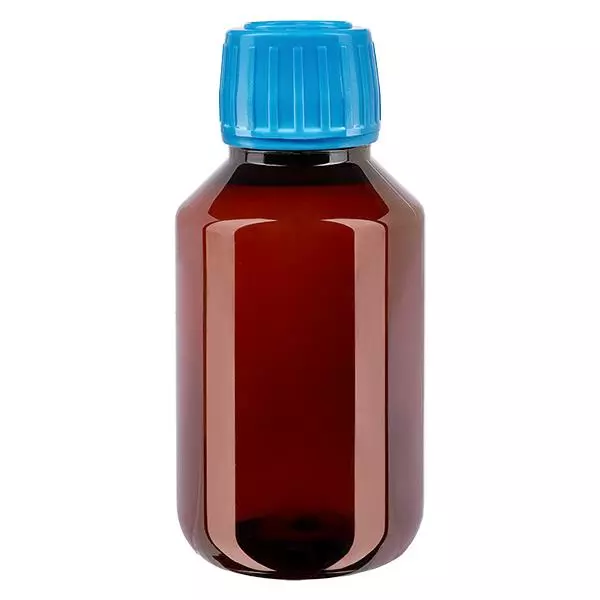 PET Flasche 100ml mit blauem Verschluss Originalitätsverschluss PET Flasche 100ml mit blauem Verschluss Originalitätsverschluss