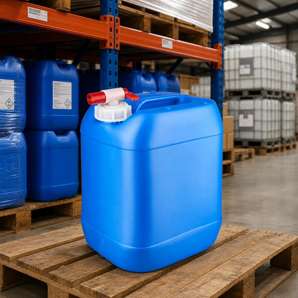 Tragbarer Flüssigkeitsbehälter 20L Blau mit Zapfhahn und ergonomischem Griffbügel