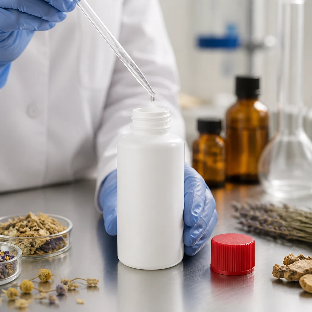 Apothekenflasche HDPE 50ml weiß, mit rotem Schraubverschluss Pharmazeutische Tropfflasche HDPE weiß 50ml roter Schraubverschluss für Kräuterextrakte