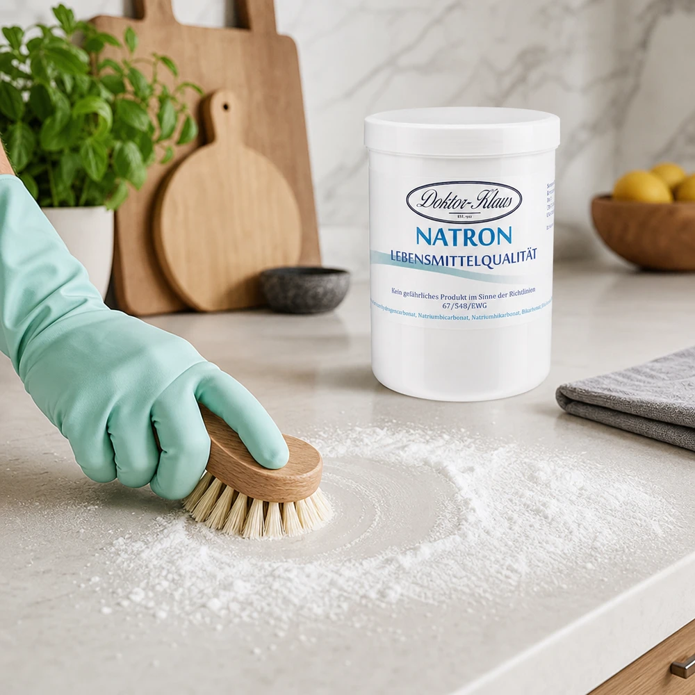 Doktor Klaus Natron 1kg Lebensmittelqualität zum Putzen von Küchenoberflächen mit Bürste