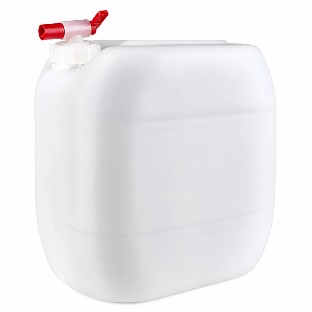 Kanister 30 Liter mit Auslaufhahn Rechteckiger 30L Wasserkanister in Weiß mit praktischem roten Ablasshahn oben