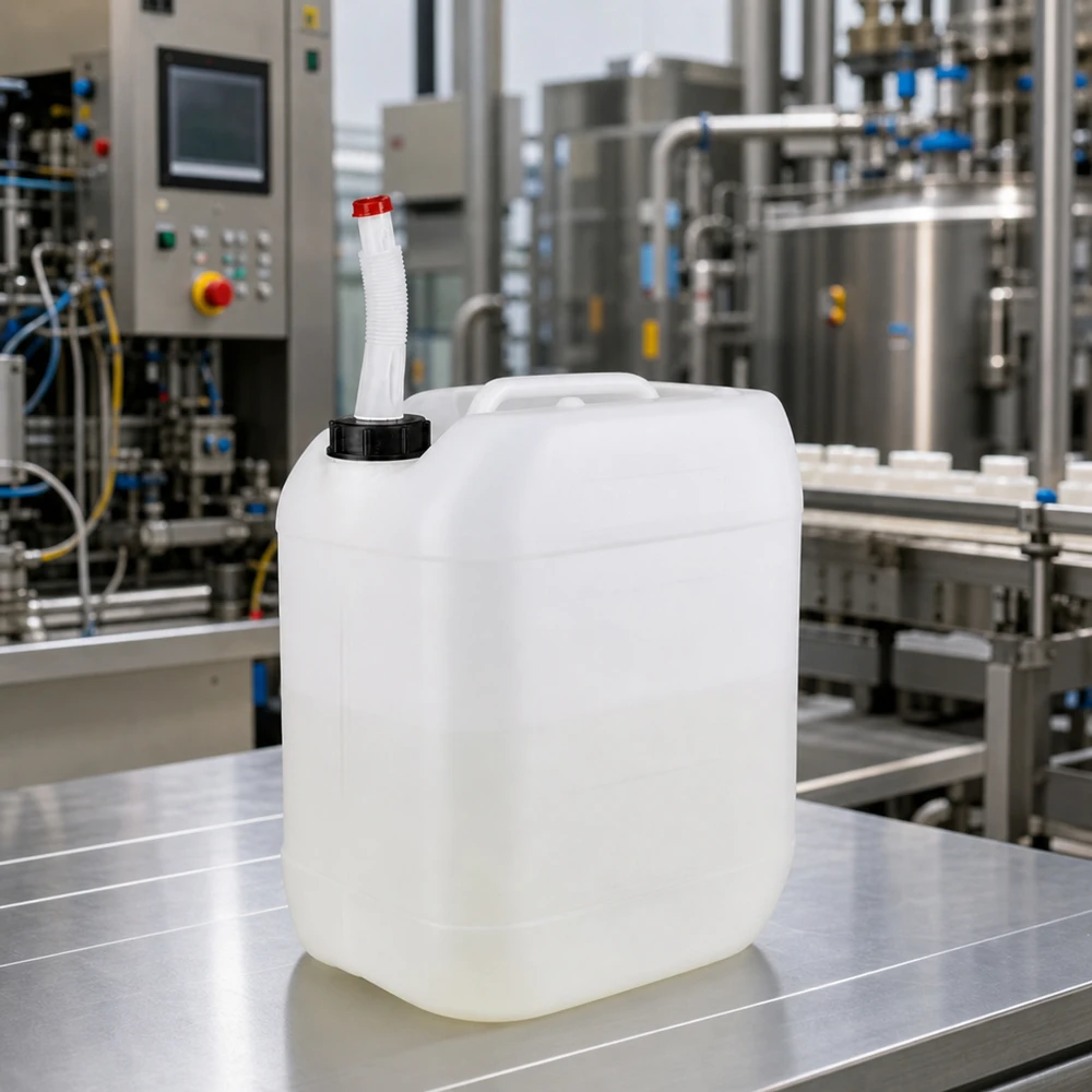 Kanister 20 Liter mit Auslaufrohr Flex Transluzenter Hobbock 20 Liter mit biegsamem Auslaufrohr für sichere Flüssigkeitsabgabe