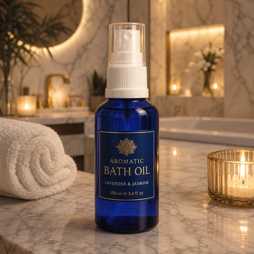Kobaltblaue Glasflasche 10ml Zerstäuber Apothekerqualität in luxuriösem Spa Ambiente