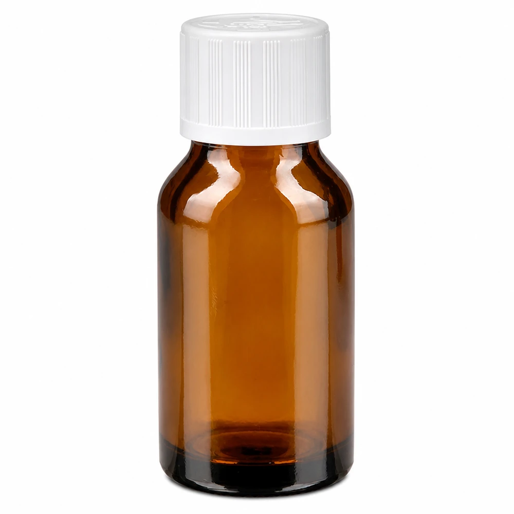 Kleine Apothekerflasche aus Braunglas 30ml mit weißem KiSi-Schraubverschluss und Tropföffnung