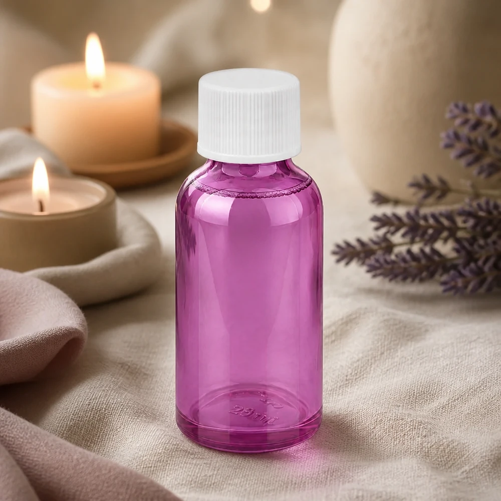 30ml Flasche 11mm Schraubverschluss weiss Standard PurpleLine UT18/30 Sterilisierbare 30ml Glasflasche violett mit hygienischem weißem Verschluss für Laborzwecke