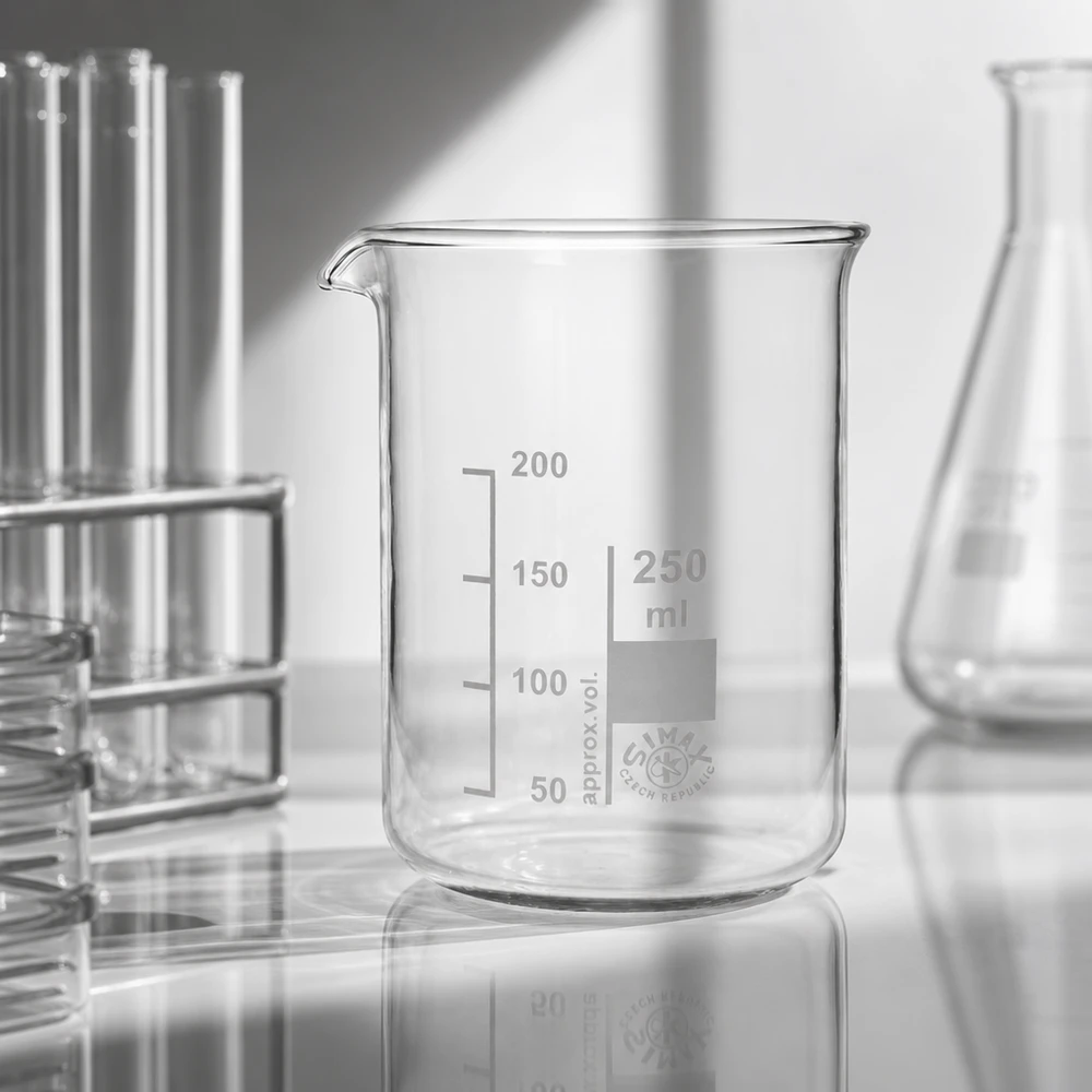 Becherglas 250ml Borosilikatglas, niedrige Form Wissenschaftliches Becherglas 250ml robustes Material für professionelle Anwendungen in Forschung