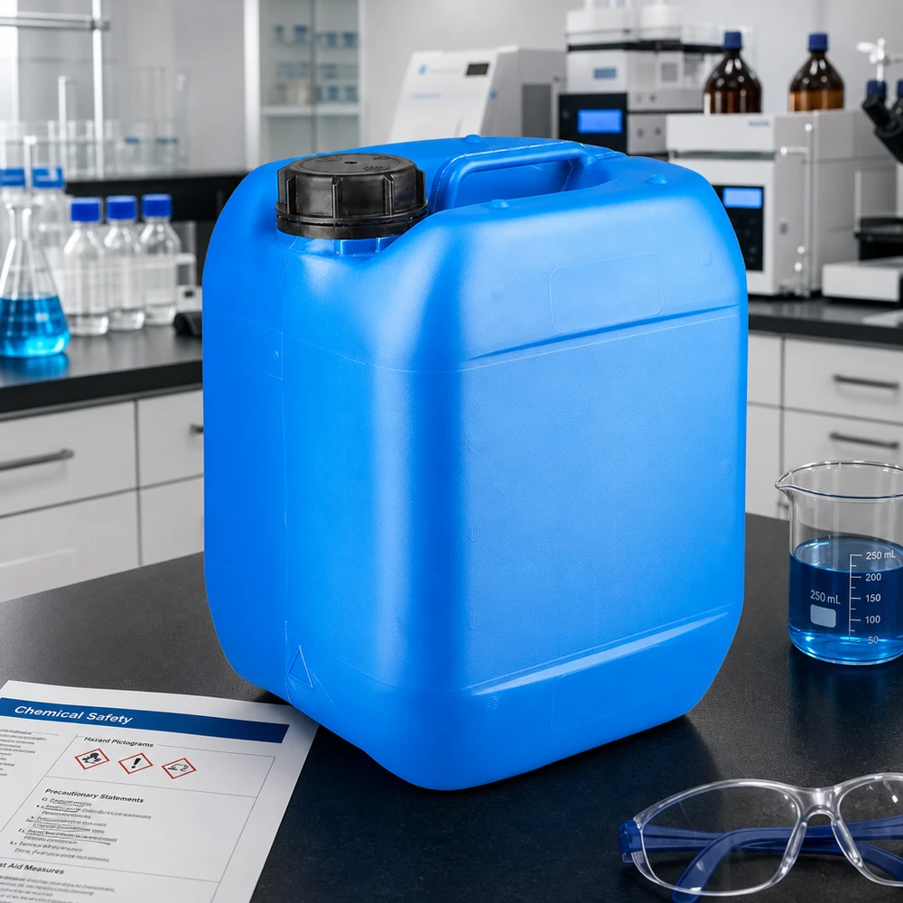 Blauer HDPE Kanister 5 Liter mit Originalverschluss und integriertem Tragegriff