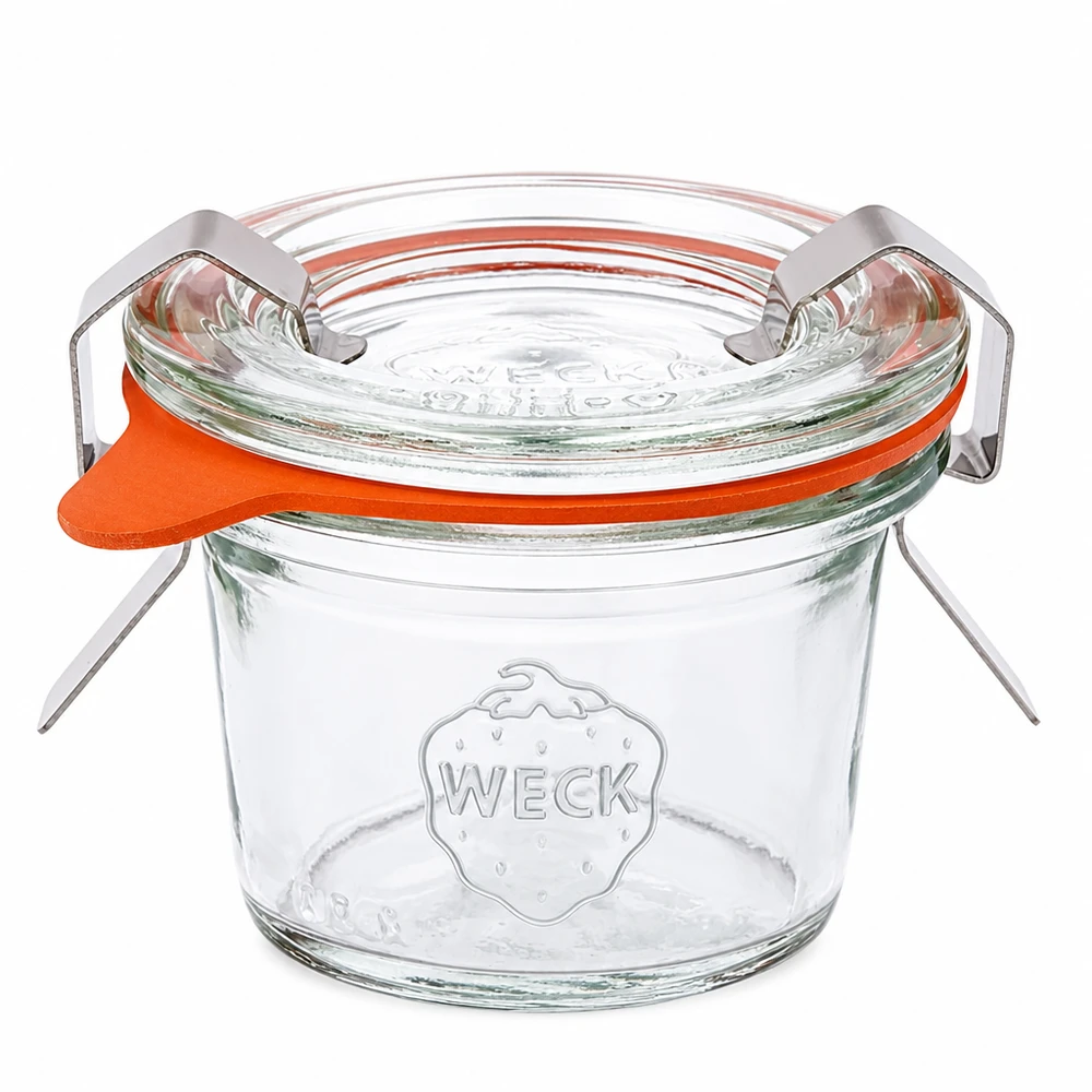 WECK Sturzglas 35ml RR40 mit Glasdeckel Gummiring und Klammern für Einmachen und Konservieren