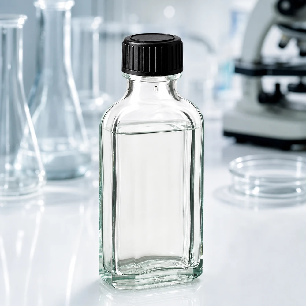 Transparente Glasflasche 50ml rechteckige Meplat Form mit dicht schließendem Schraubverschluss