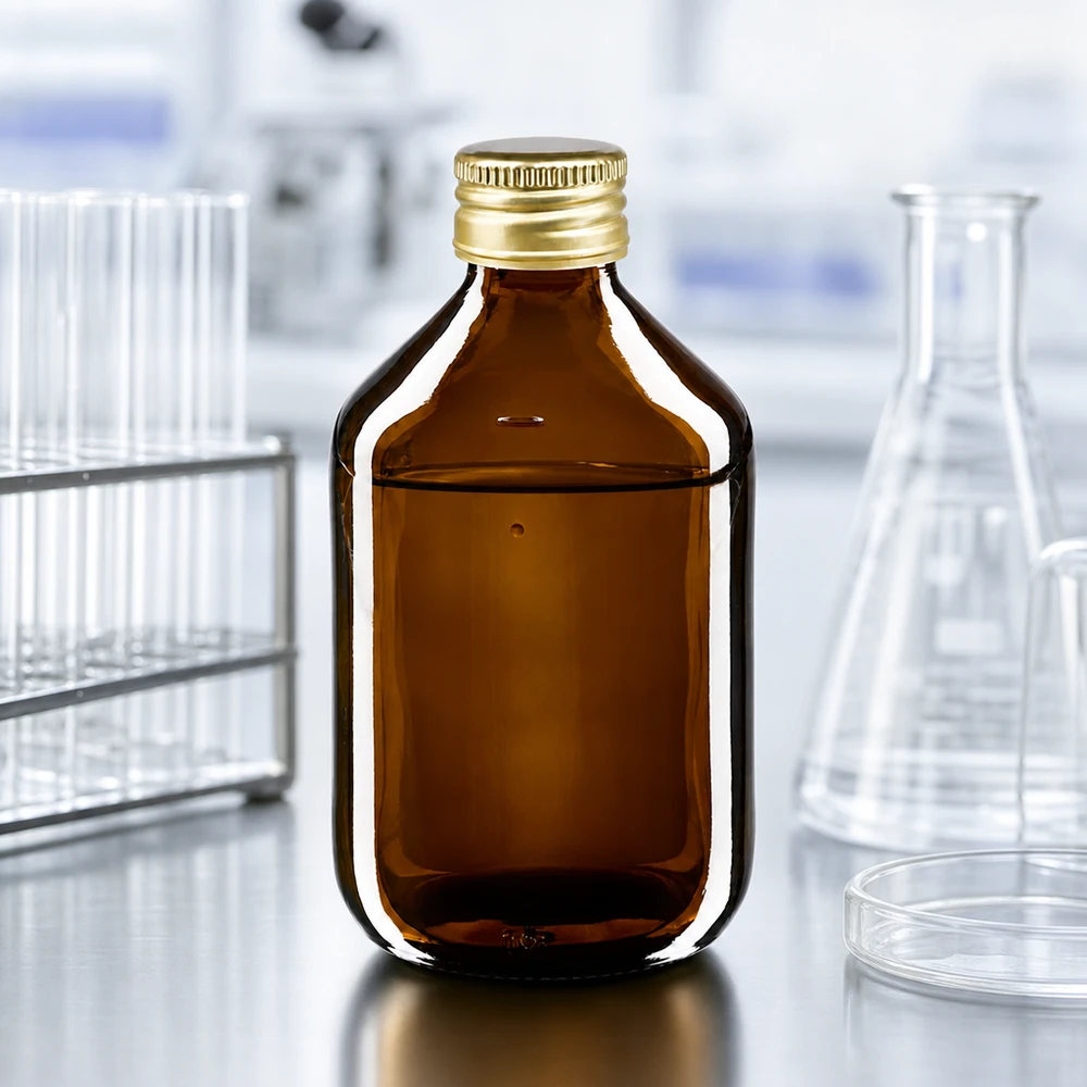 300ml Medizinflasche braun, mit Verschluss gold Aluminium ApoGlas Pharmazeutische 300ml Flasche braun für sterile Lagerung mit hygienischem Aluverschluss gold