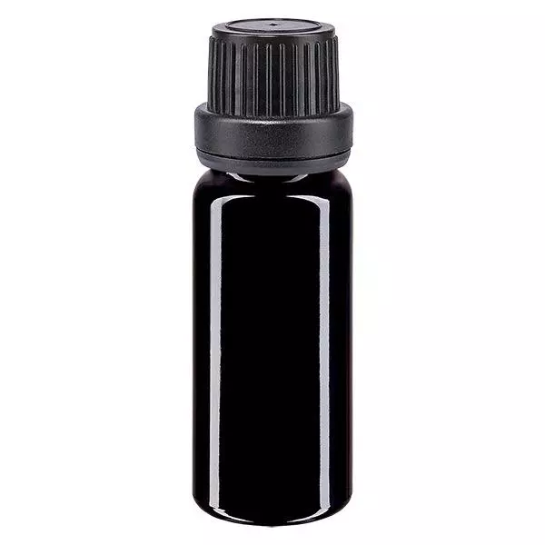 Apothekenflasche violett 10ml Tropfverschluss Giessring 2mm schwarz Originalitätsverschluss Apothekenflasche violett 10ml Tropfverschluss Giessring 2mm schwarz Originalitätsverschluss