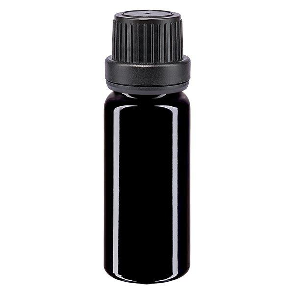 Apothekenflasche violett 10ml Tropfverschluss Giessring 2mm schwarz Originalitätsverschluss Apothekenflasche violett 10ml Tropfverschluss Giessring 2mm schwarz Originalitätsverschluss