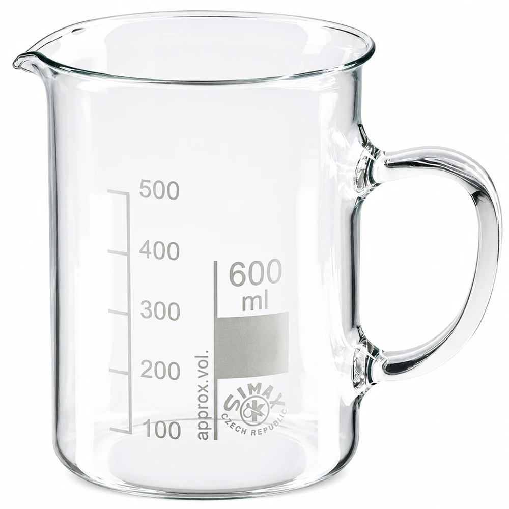 Becherglas 600ml Borosilikatglas, mit Henkel Klares Messbecherglas 600ml mit Henkel Skalierung 100-500ml für Labor und Küche