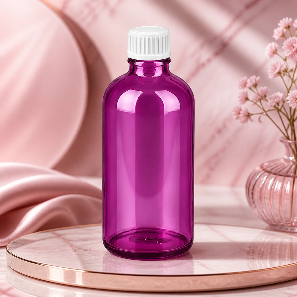100ml (Globuli)Flasche 3mm Giessring weiß Standard PurpleLine. UT18/100 Lichtschützende violette Glasflasche 100ml für UV-empfindliche Flüssigkeiten und Tinkturen