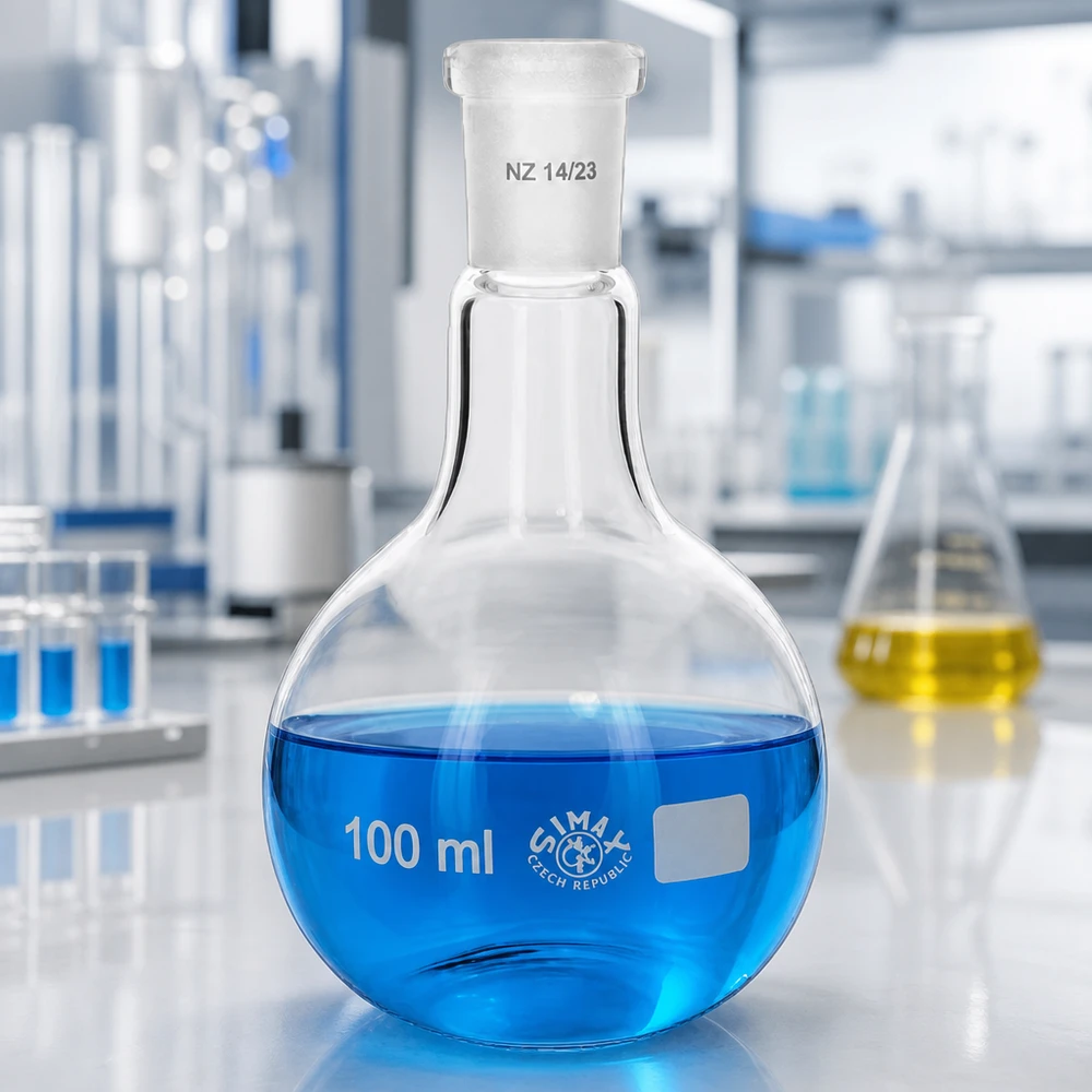 Stehkolben 100ml mit Normschliff (14/23) Glasstehkolben 100ml mit bauchiger Form für optimale Wärmeverteilung im Labor