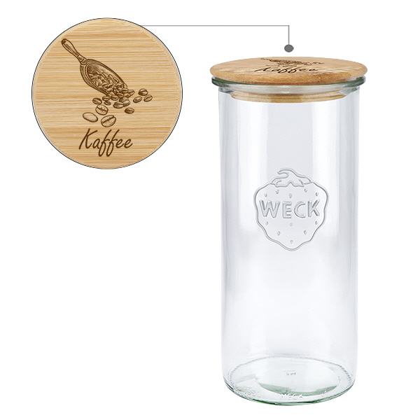 Holzdeckelset "Kaffee" mit WECK Sturzglas 1500ml Holzdeckelset "Kaffee" mit WECK Sturzglas 1500ml